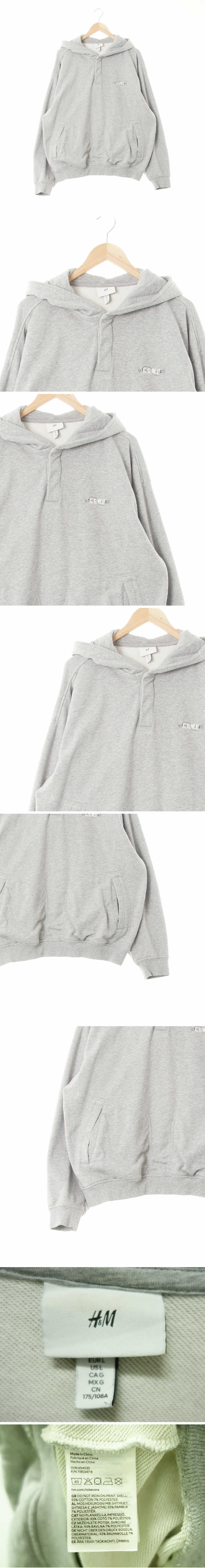 h&m 텍스트똑딱이루즈후드티 h&m 멜란지그레이 프린팅 면혼방 텍스트똑딱이루즈후드티