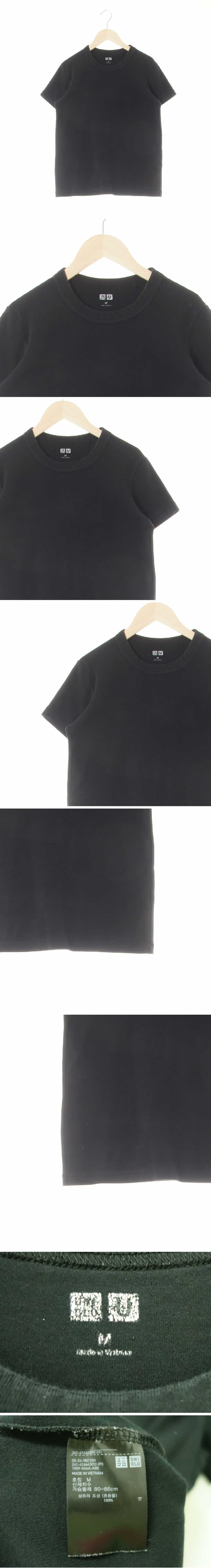 유니클로 크루넥반팔티셔츠 유니클로 블랙 면 크루넥반팔티셔츠