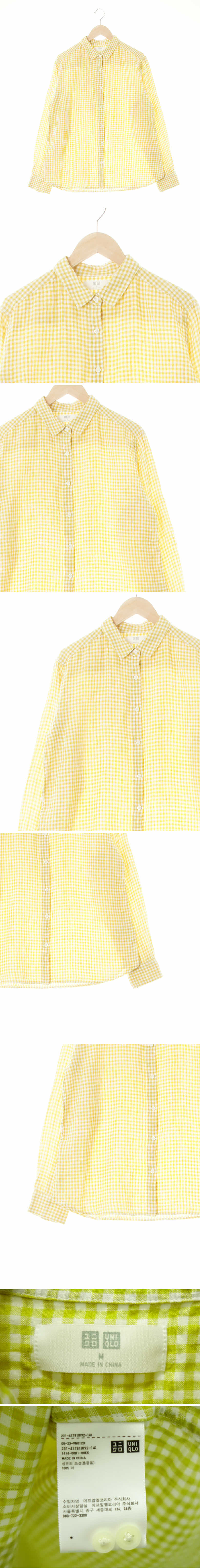 유니클로 긴소매셔츠 유니클로 옐로우 체크 린넨 긴소매셔츠