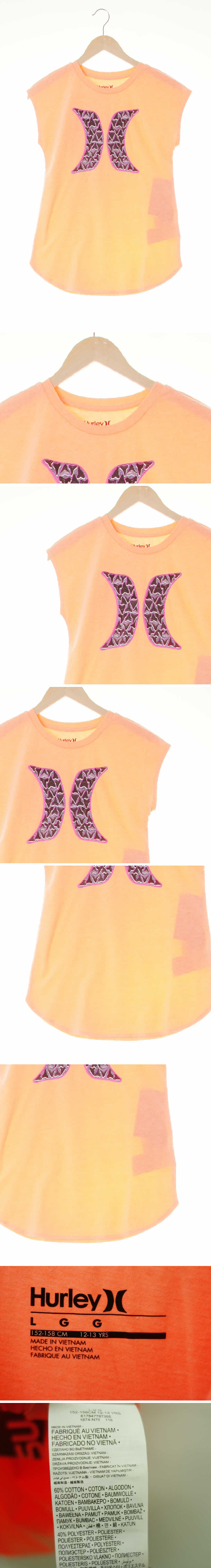 hurley 중앙심볼로고스포츠민소매티 hurley 형광오렌지 프린팅 면혼방 중앙심볼로고스포츠민소매티