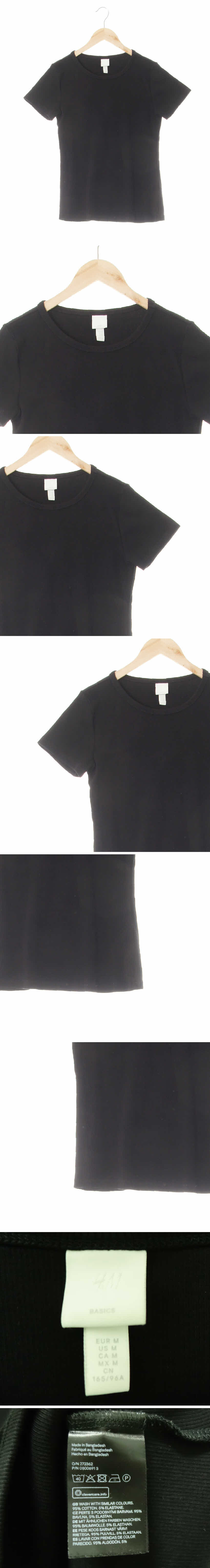 h&m 리브드베이직반팔티 h&m 블랙 면혼방 리브드베이직반팔티