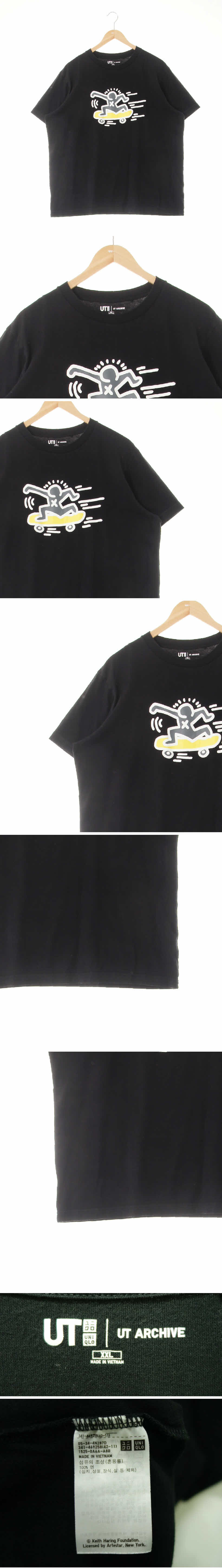 유니클로UT 블랙 프린팅 면 스케이드보딩루즈반팔티