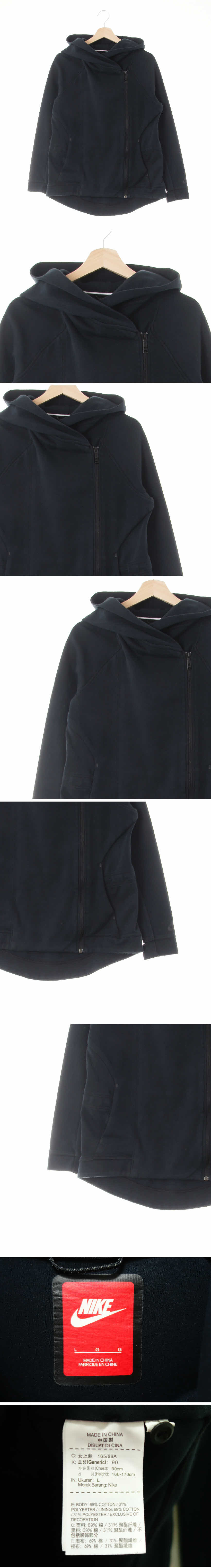 나이키 언밸런스후드사이드집업 나이키 블랙 면혼방 언밸런스후드사이드집업