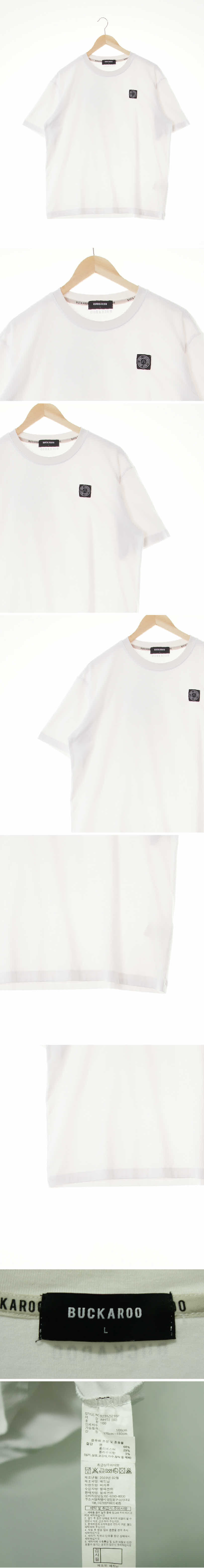 버커루 화이트 프린팅 면혼방 패치로고라운드반팔티