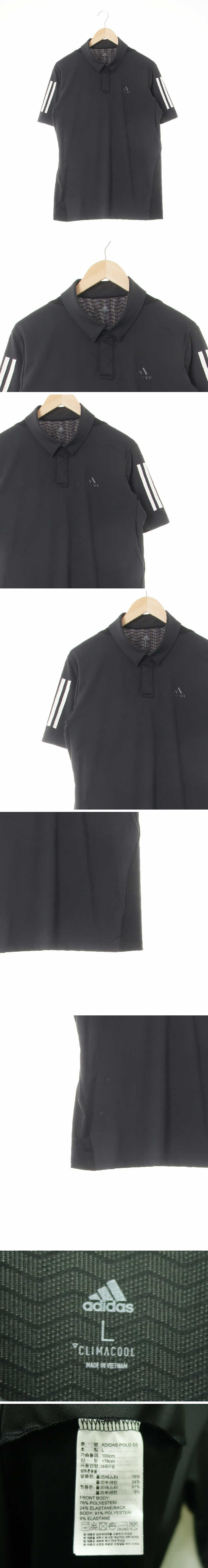 아디다스 블랙 프린팅 클리마쿨 로고삼선저지반팔카라티