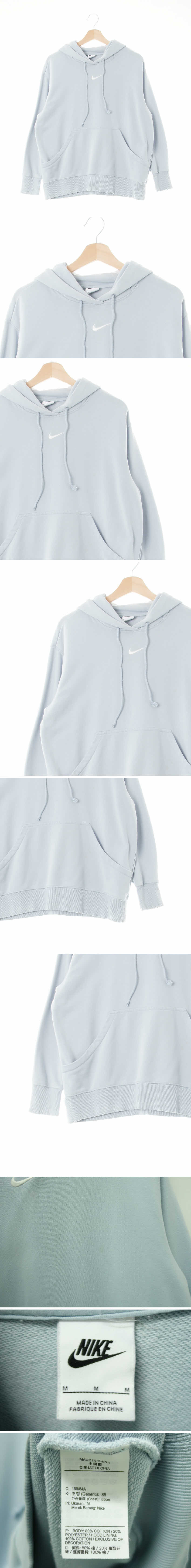 나이키 센터자수로고오버사이즈후드티 나이키 라이트윈드서퍼블루 면혼방 센터자수로고오버사이즈후드티