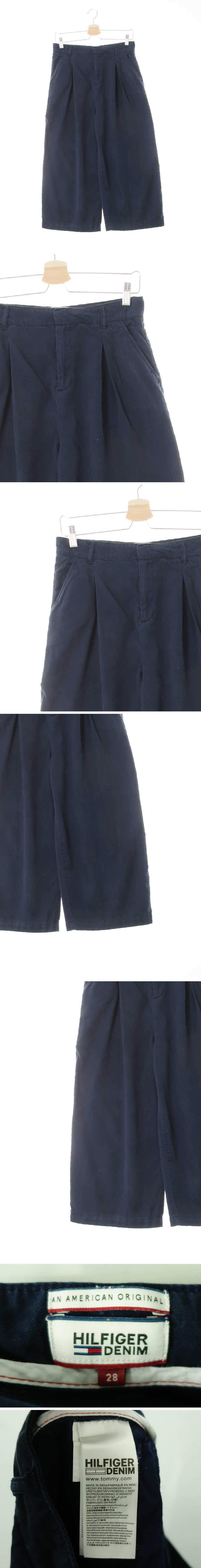 타미힐피거 핀턱와이드워싱9부팬츠 타미힐피거 네이비 면혼방 핀턱와이드워싱9부팬츠