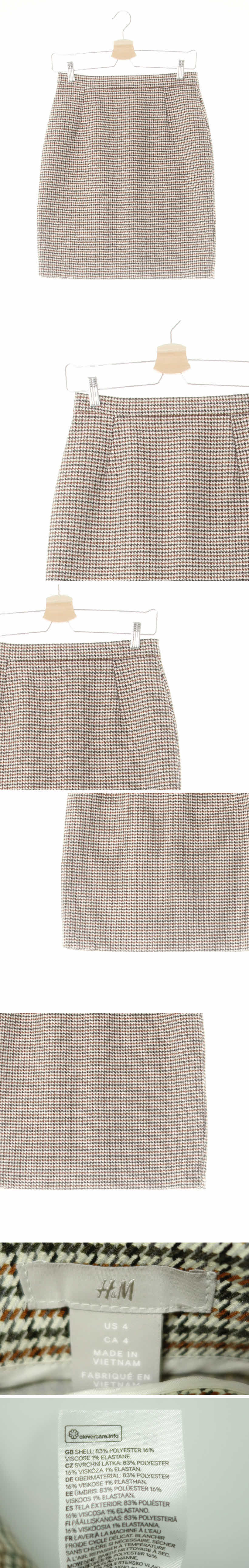 h&m h라인스커트 h&m 다크브라운웜베이지 하운드체크 비스코스혼방 h라인스커트
