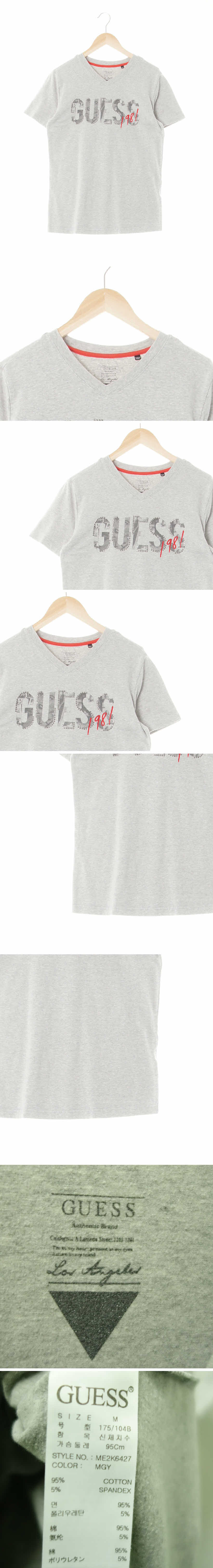 Guess 브이넥빅로고큐빅배색반팔티 Guess 라이트헤더그레이 면혼방 브이넥빅로고큐빅배색반팔티