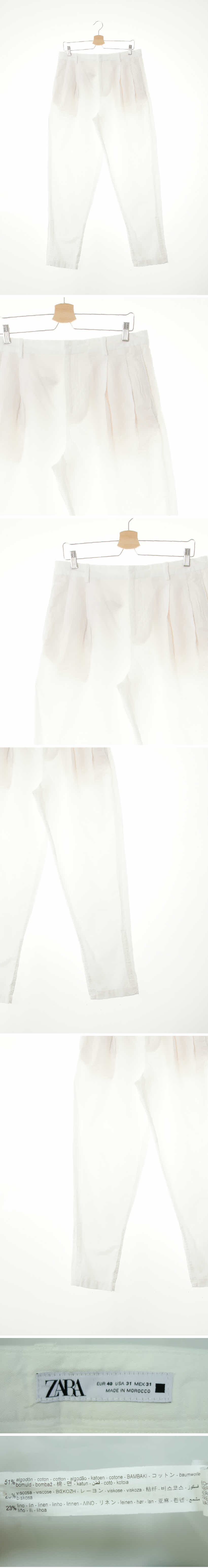 자라 더블핀턱테이퍼드팬츠 자라 화이트 린넨혼방 더블핀턱테이퍼드팬츠