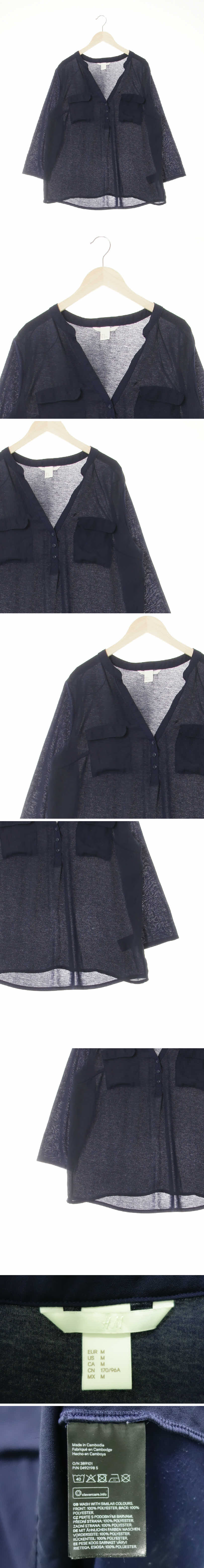 h&m 네이비 슬릿넥플랩포켓언발블라우스