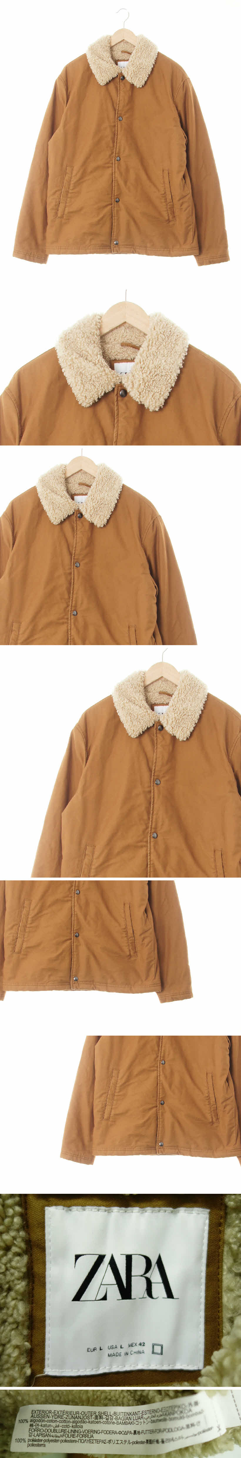 자라 부클숏똑딱이자켓 자라 오렌지브라운아몬드베이지 면혼방 부클숏똑딱이자켓