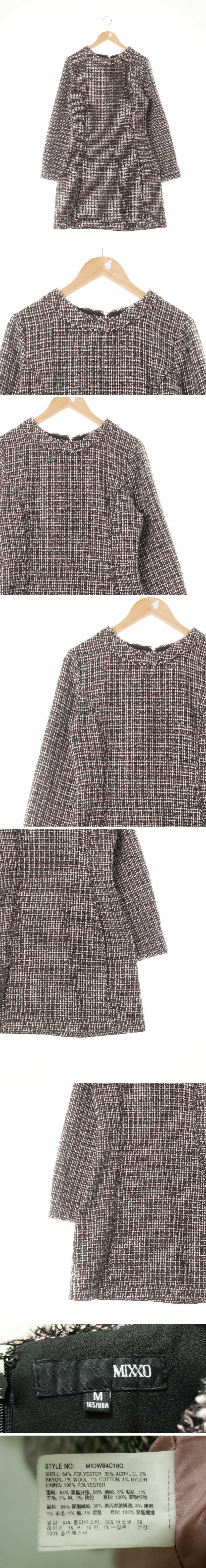 mixxo 트위드슬림프린지원피스 mixxo 블랙핑크 체크 울혼방 트위드슬림프린지원피스