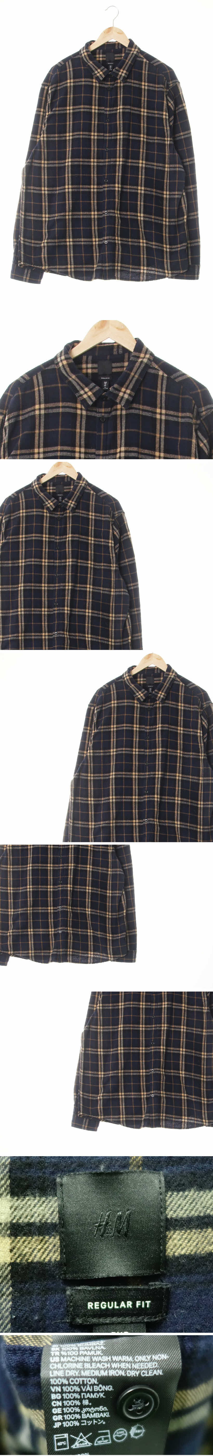 h&m 레귤러핏기모긴팔셔츠 h&m 소프트네이비라이트베이지 체크 레귤러핏기모긴팔셔츠