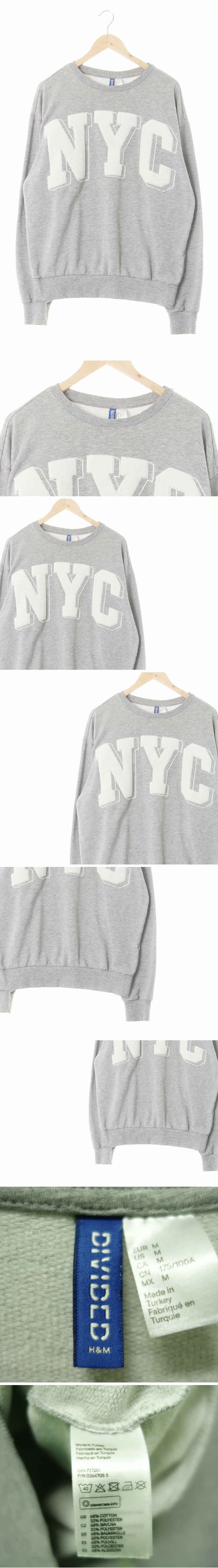 h&m nyc패치맨투맨 h&m 그레이 면혼방 nyc패치맨투맨