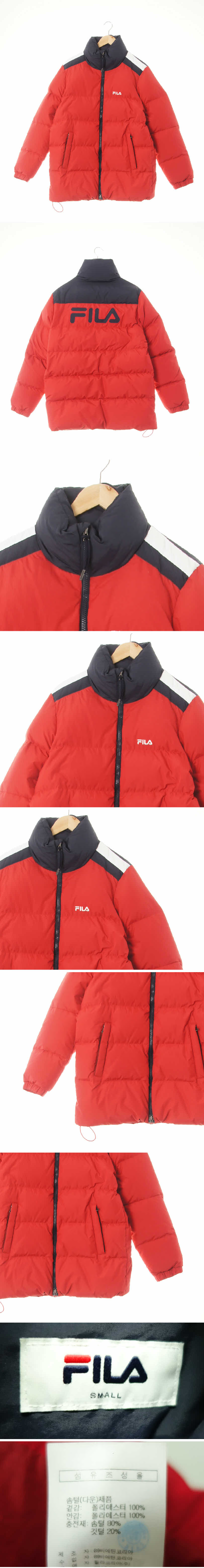 필라 하이넥자수로고하프패딩 필라 레드잉크네이비화이트 덕다운 하이넥자수로고하프패딩