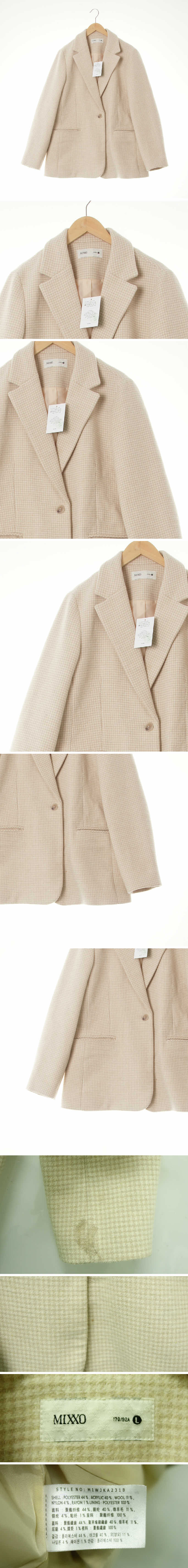 mixxo 아이보리베이지 하운드체크 울혼방 원버튼하프코트