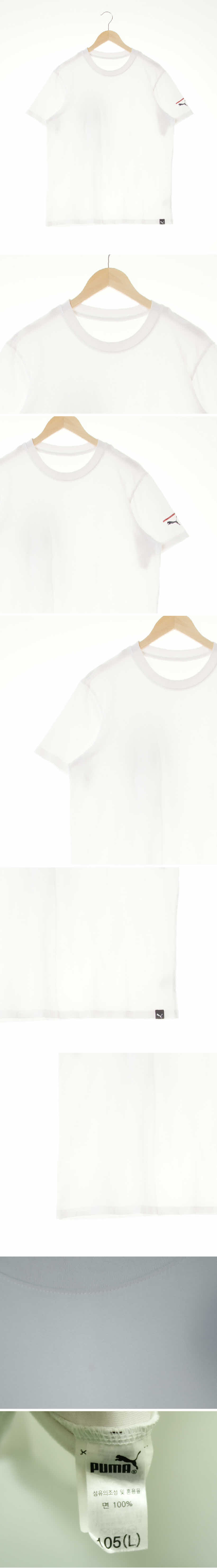 퓨마 소매로고라운드반팔티 퓨마 화이트 프린팅 면 소매로고라운드반팔티