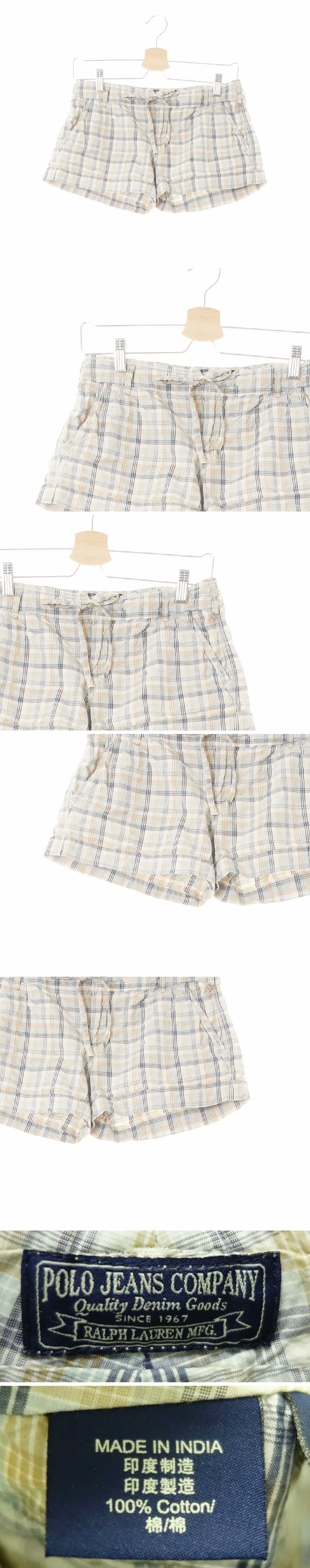 폴로진 롤업슈퍼숏츠 폴로진 라이트베이지네이비스카이블루 체크 면 롤업슈퍼숏츠