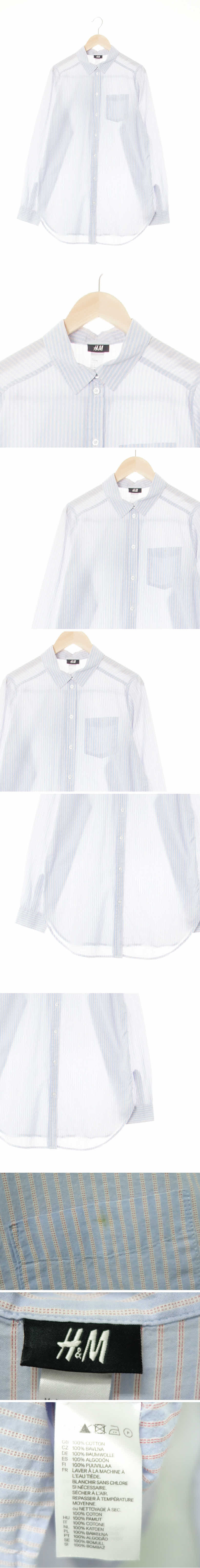 h&m 포켓롱라이트셔츠 h&m 퍼플리쉬블루레드 스트라이프 면 포켓롱라이트셔츠