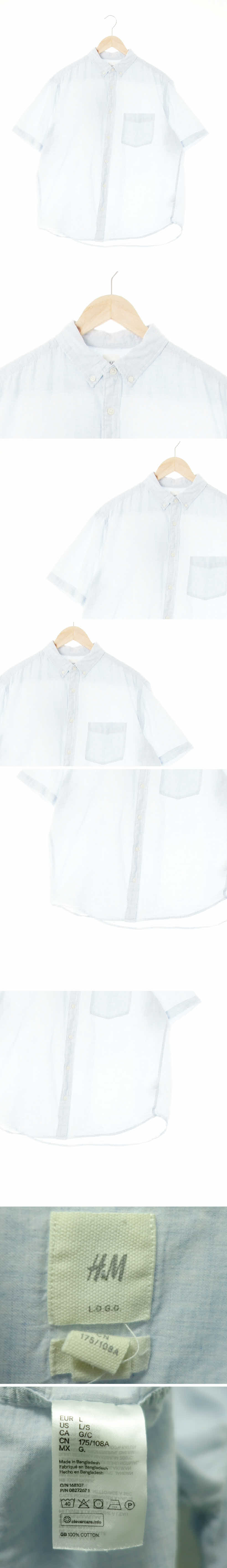h&m 라이트반팔포켓셔츠 h&m 스카이그레이블루 면 라이트반팔포켓셔츠