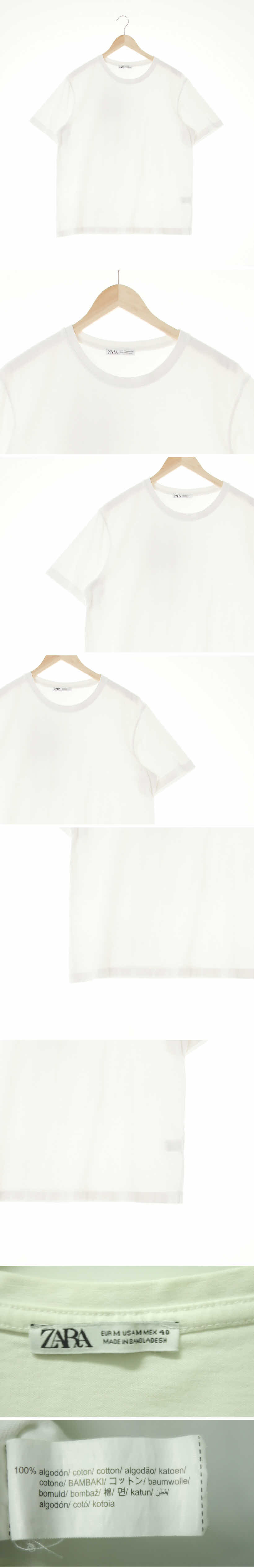 자라 라운드넥심플반팔티 자라 화이트 면 라운드넥심플반팔티