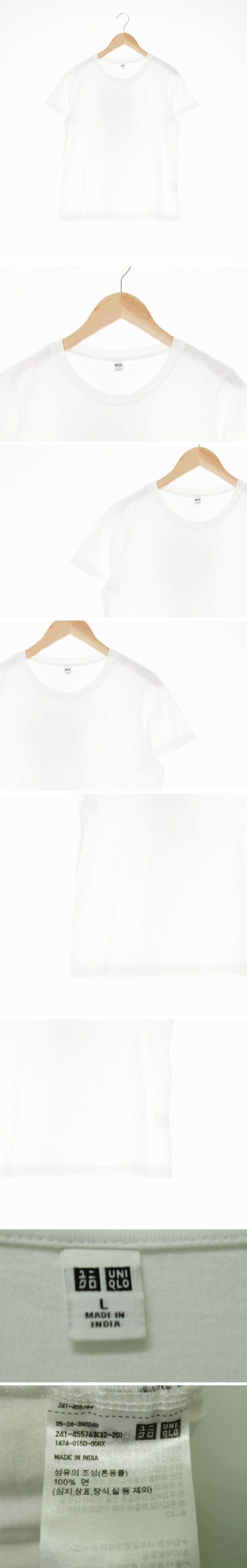 유니클로 라운드넥베이직반팔티 유니클로 화이트 면 라운드넥베이직반팔티