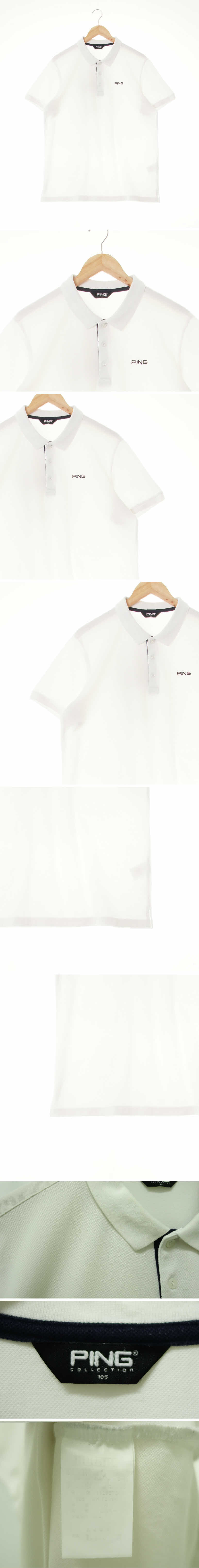 핑 화이트 면혼방 자수레터링로고반팔피케티