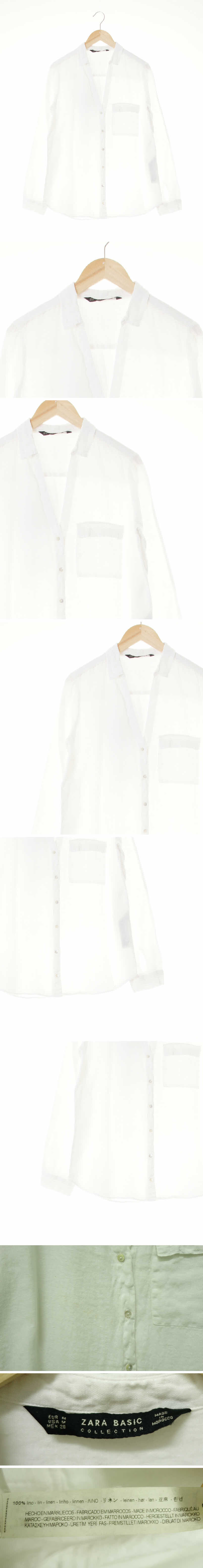 자라베이직 플랩포켓슬릿카라셔츠 자라베이직 화이트 린넨 플랩포켓슬릿카라셔츠