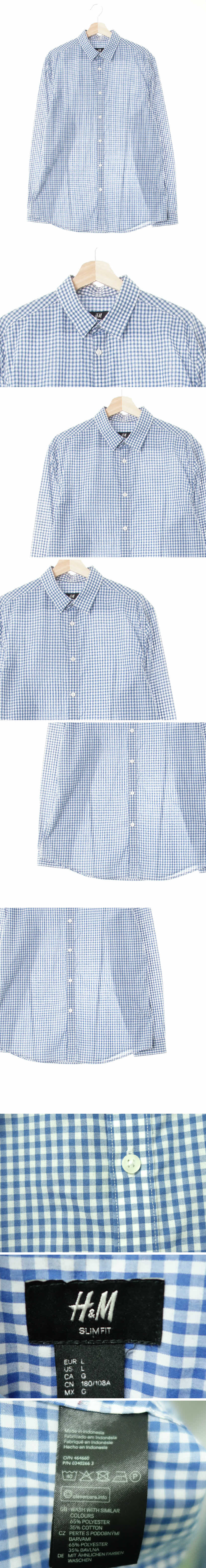 h&m 긴팔셔츠 h&m 세일러블루화이트 깅엄체크 면혼방 긴팔셔츠