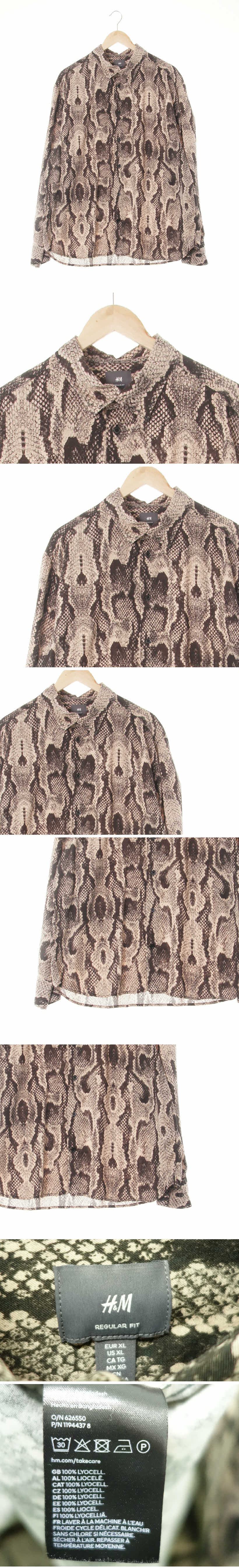 h&m 긴팔셔츠 h&m 커피브라운웜샌드베이지 뱀스킨패턴 긴팔셔츠