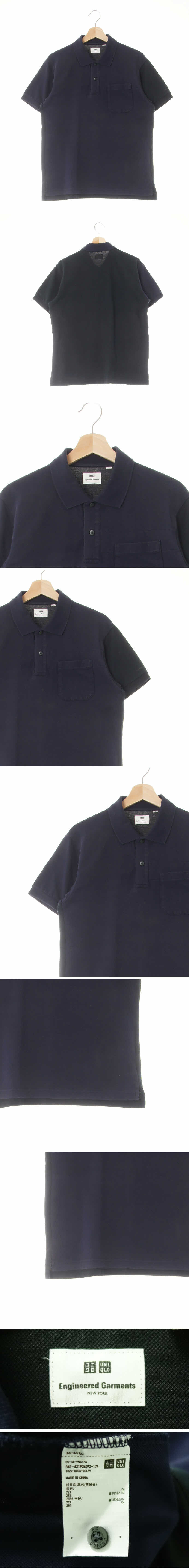 UNIQLO engineered garments 아웃포켓투톤반팔카라티 UNIQLO engineered garments 네이비블랙 면혼방 아웃포켓투톤반팔카라티