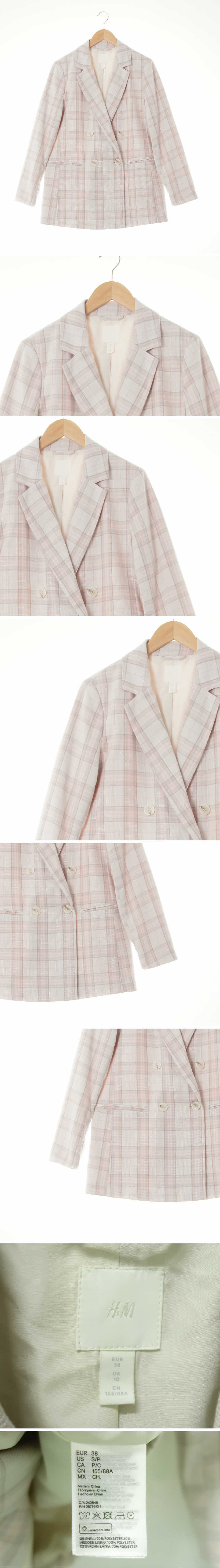 h&m 더블블레이저 h&m 아이보리핑크 체크 더블블레이저