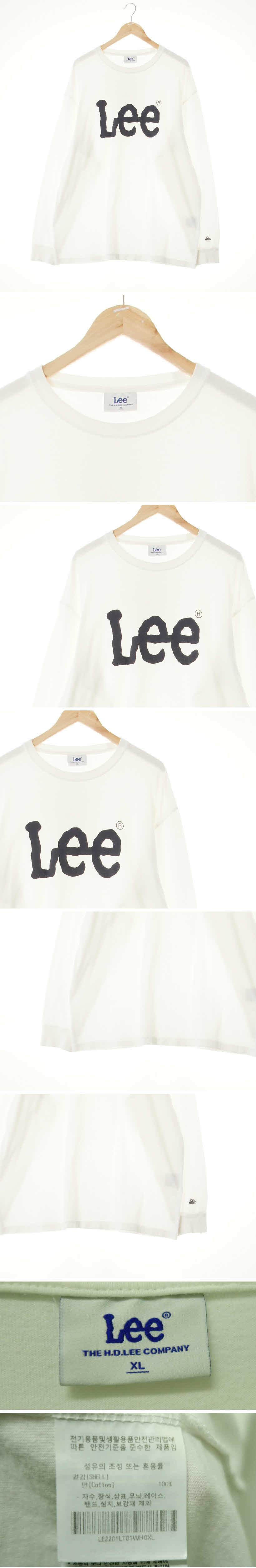 Lee 센터빅로고라운드넥긴팔티 Lee 화이트 면 센터빅로고라운드넥긴팔티