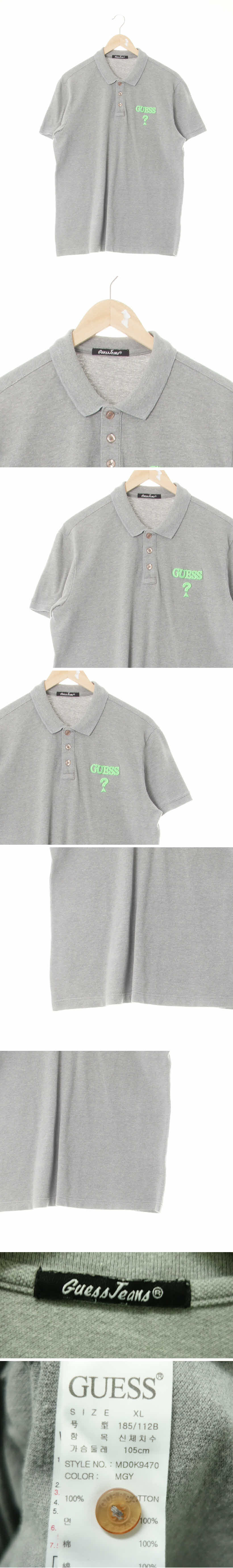 Guess 자수로고반팔카라티 Guess 멜란지그레이 면 자수로고반팔카라티