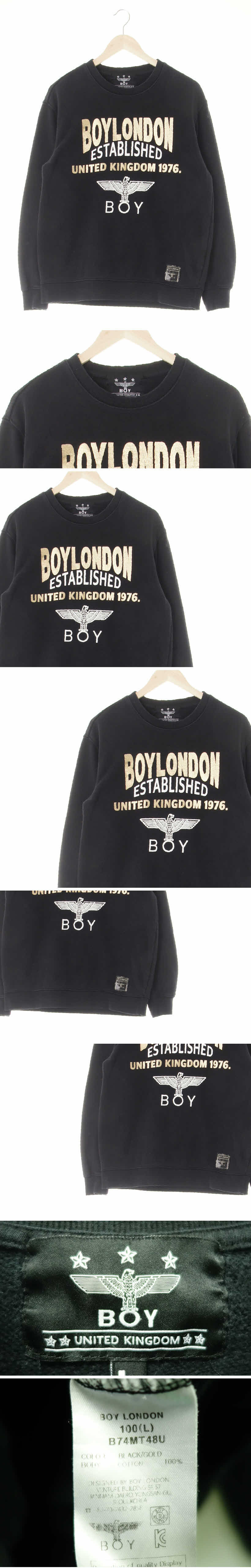 boylondon 골드빅라운딩로고기모맨투맨 boylondon 블랙 면혼방 골드빅라운딩로고기모맨투맨