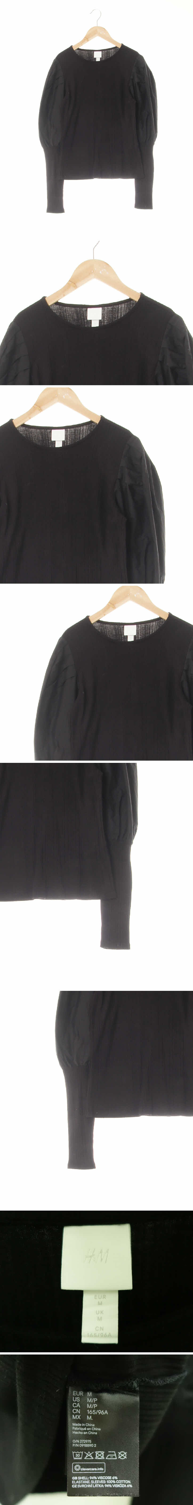 h&m 블랙 리브드퍼프소매티