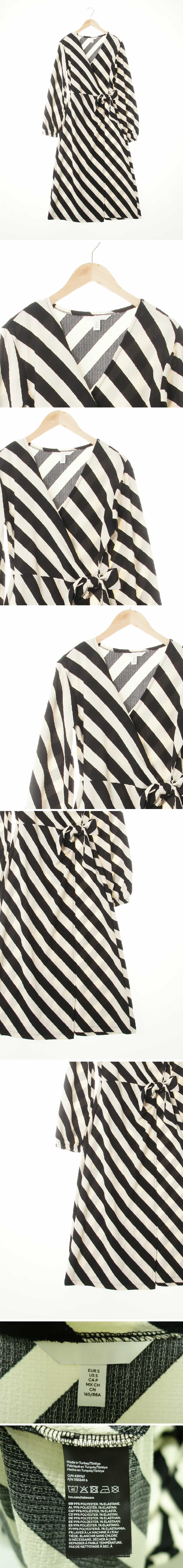 h&m 퍼프랩티드맥시원피스 h&m 아이보리블랙 사선스트라이프 퍼프랩티드맥시원피스
