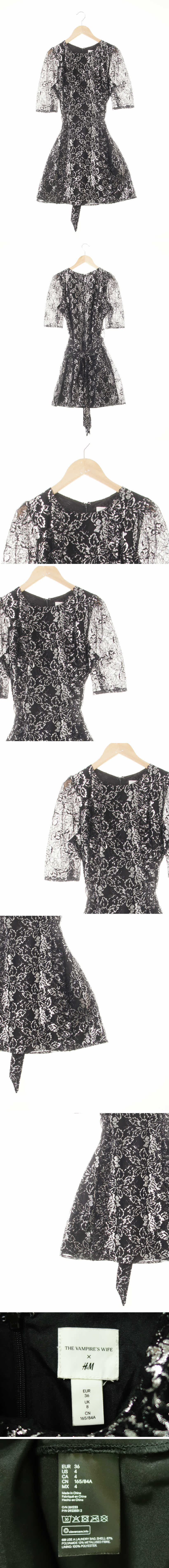 h&m 블랙실버 메탈플라워레이스프릴원피스