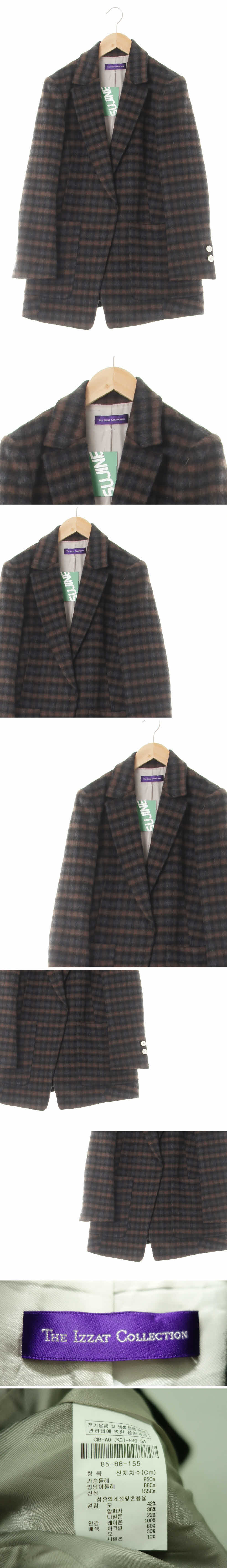 더아이잗컬렉션 모헤어슬림블레이저 더아이잗컬렉션 모카브라운차콜블루 체크 알파카혼방 모헤어슬림블레이저