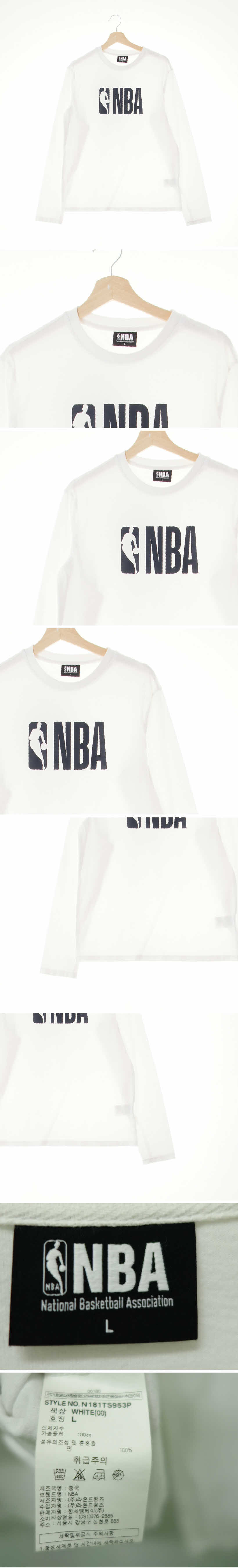 NBA 중앙빅로고긴팔티 NBA 화이트 프린팅 면 중앙빅로고긴팔티