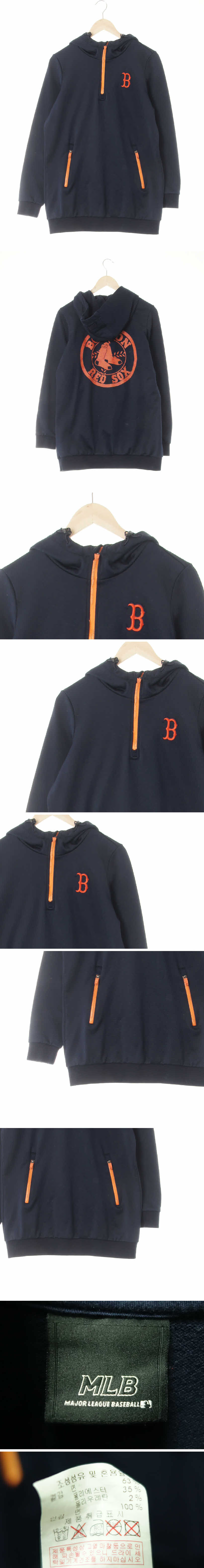 MLB 다크네이비 면혼방 B자수반집업후드티