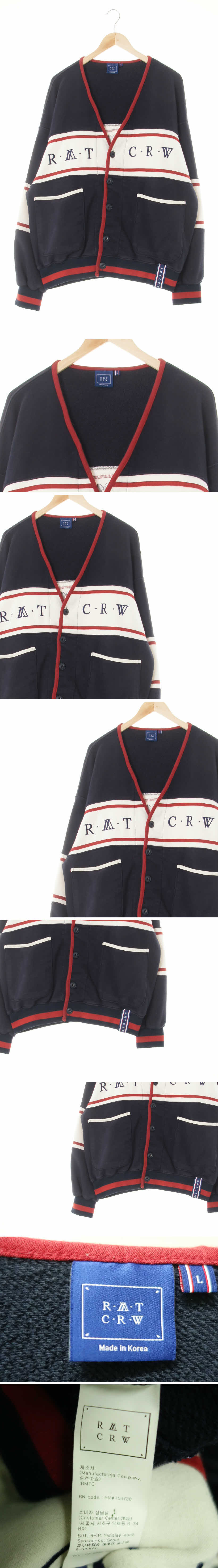 rwtcrw 빅자수로고루즈핏브이넥자켓 rwtcrw 네이비화이트빈티지레드 면혼방 빅자수로고루즈핏브이넥자켓