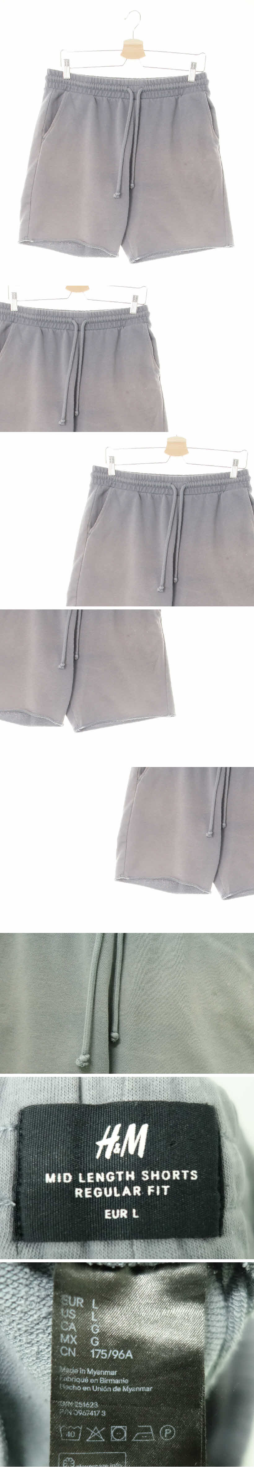 H&M 빈티지더스티차콜 면혼방 컷팅레귤러핏하프트레이닝팬츠