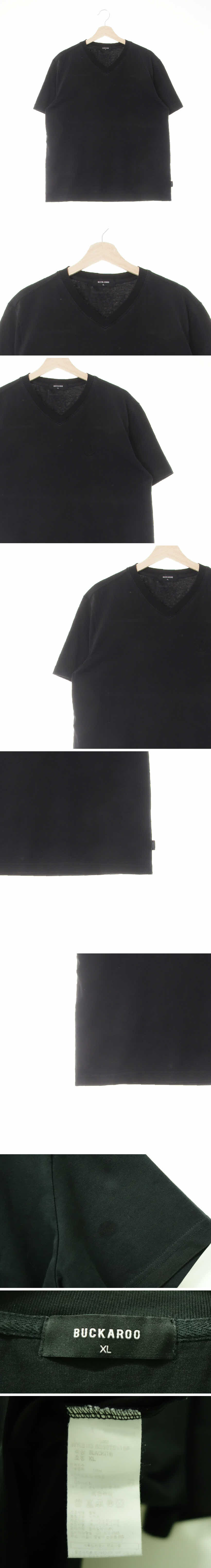 버커루 자수알파벳브이넥워싱반팔티 버커루 블랙 면혼방 자수알파벳브이넥워싱반팔티