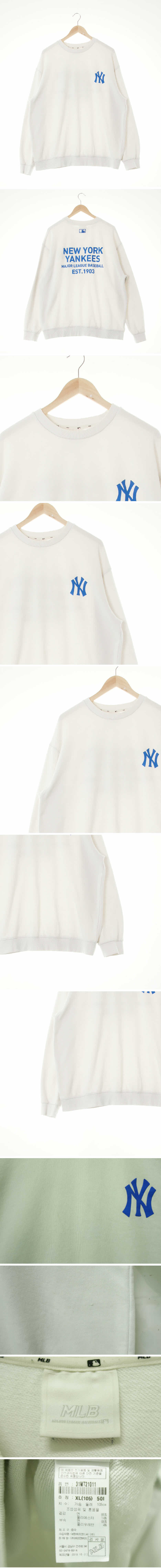 MLB 화이트 프린팅 면혼방 NY레터링루즈맨투맨