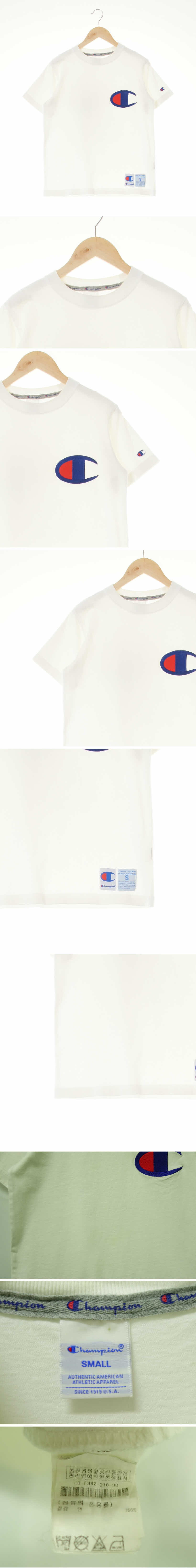 챔피언 화이트 면 자수빅로고크루넥반팔티