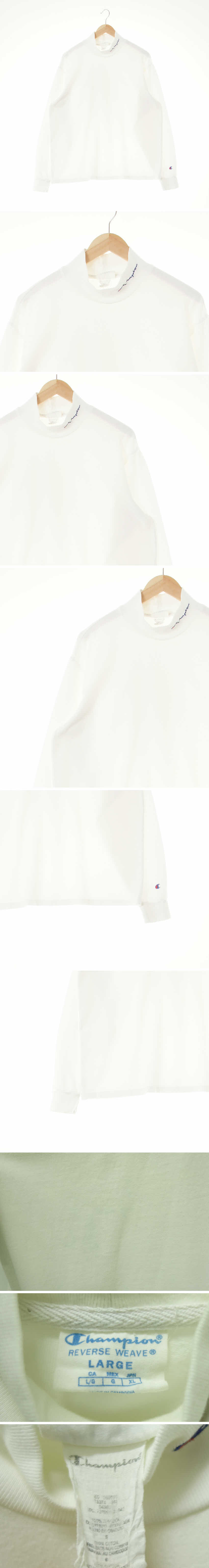 챔피언 화이트 면 넥자수레터링폴라티