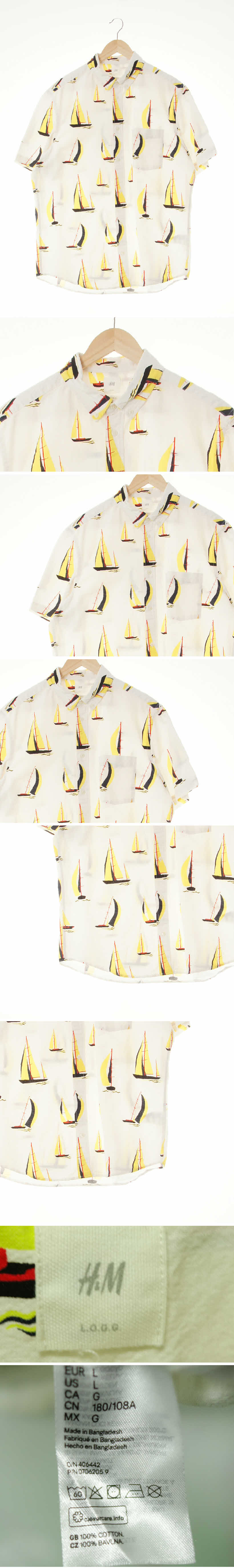 h&m 포켓반팔셔츠 h&m 아이보리 세일링패턴 면 포켓반팔셔츠