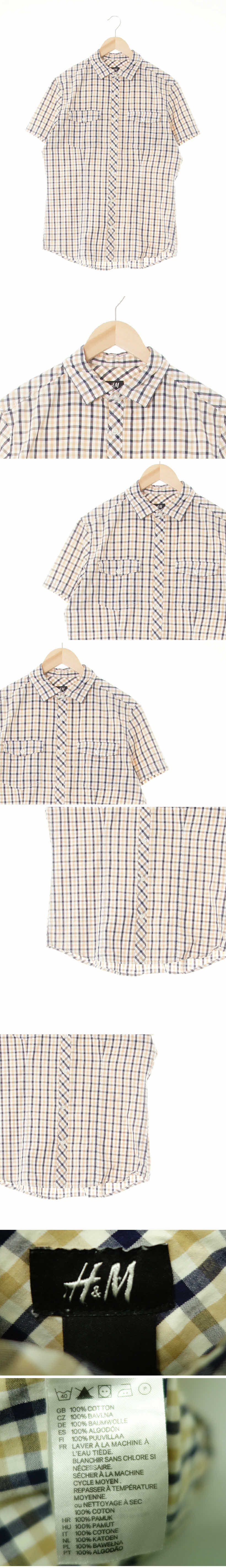 h&m 더블플랩포켓반팔셔츠 h&m 라이트카멜네이비 체크 면 더블플랩포켓반팔셔츠